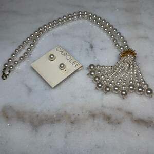 Vintage Carolee Faux Pearl Cascade Statement Necklace and Earring Set